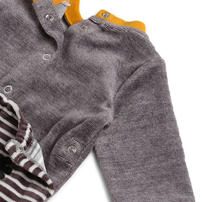 Infants Medium Grey Velour Nappy Opening Babysuit image number null